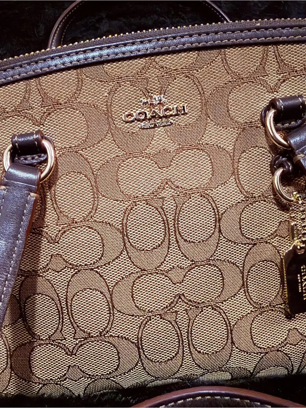 Coach Brown Signature Canvas Satchel with Dark Brown Trim and Gold Hardware